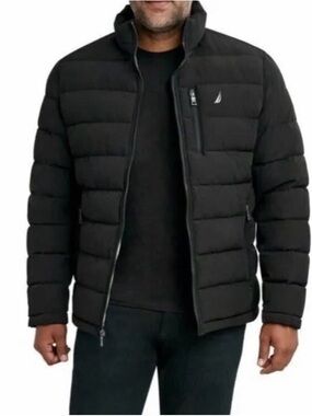 Nautica Men’s Black Quilted Puffer Jacket with Chest Zip Pocket